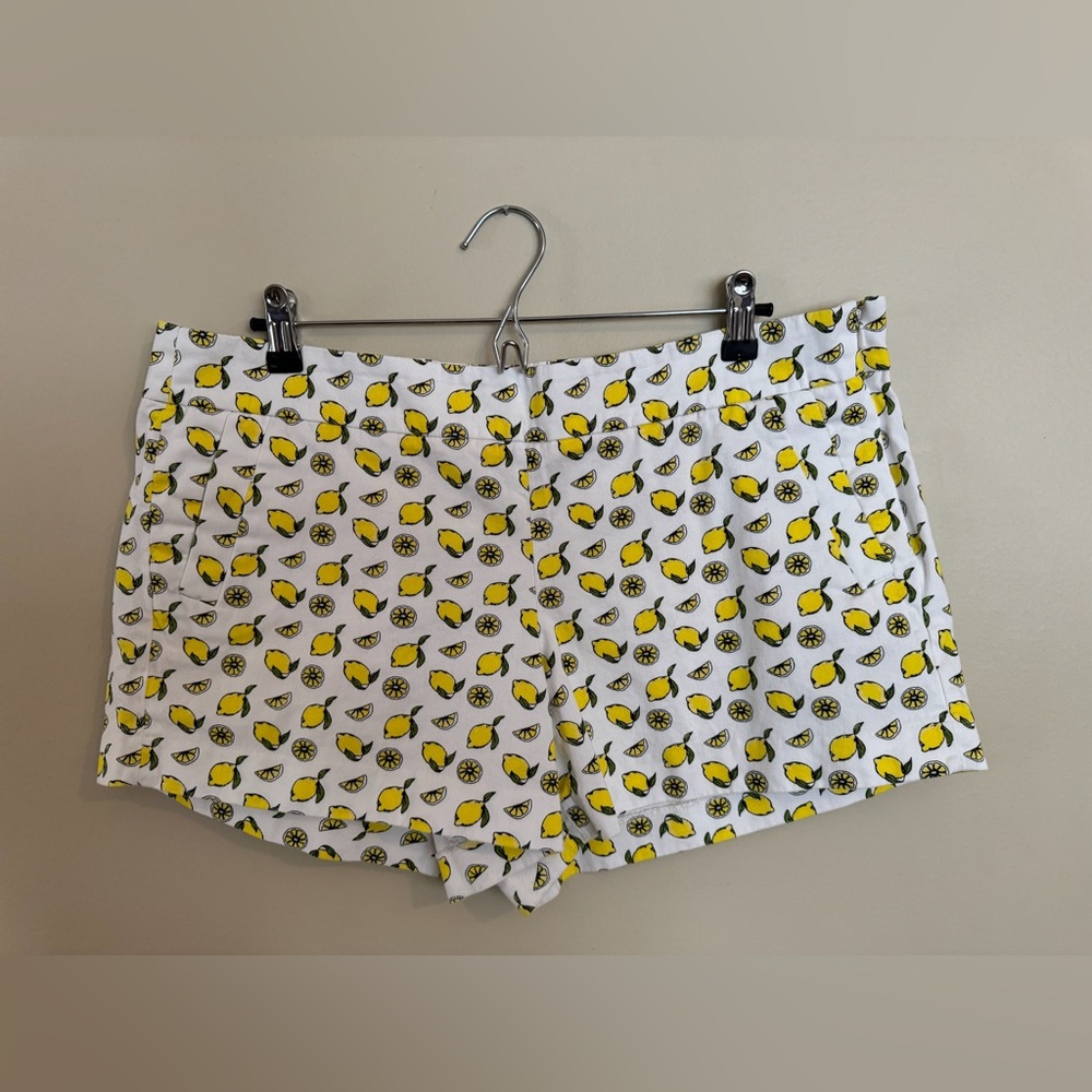 J. Crew Factory lemon patterned side-zip chino shorts